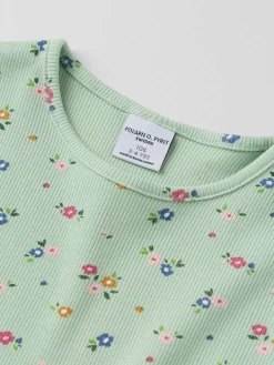 Ribbestrikket T-shirt blomster