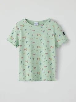 Ribbestrikket T-shirt blomster