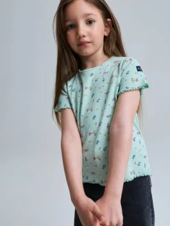 Ribbestrikket T-shirt blomster