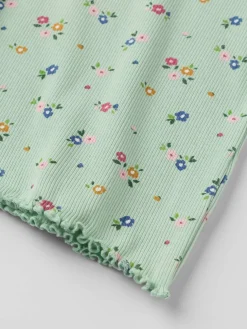 Ribbestrikket T-shirt blomster