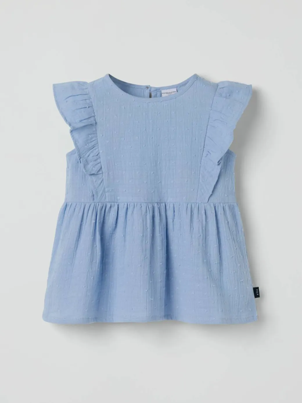 Vevd bluse med volanger prikkete
